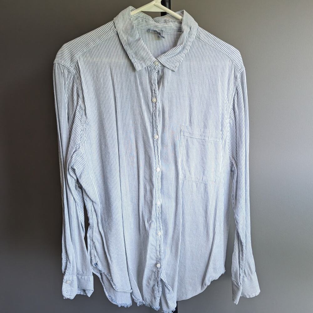 Aerie Women's Blue & White Striped Button-Up Shirt XL
